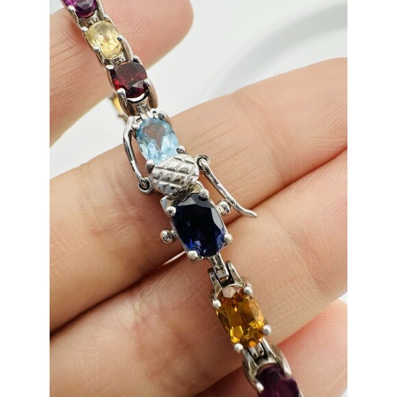 Multi Gemstone Tennis Bracelet Sterling Silver Kay Jewelers 7.25” - Picture 9 of 12